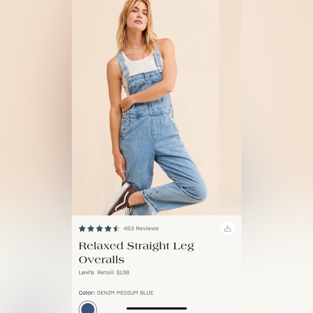 Levi’s Relaxed Straight Leg Overalls. Size XS